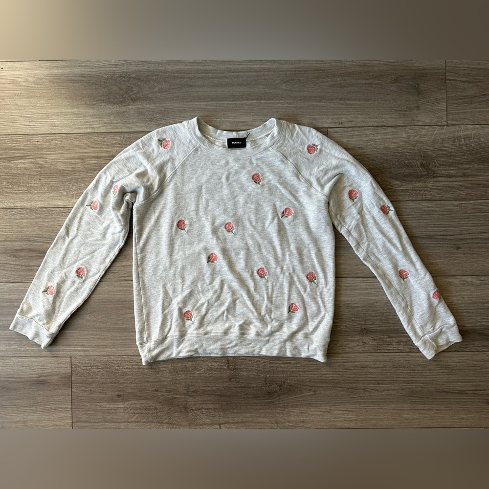 Monrow Heather Gray Rose Sweatshirt
